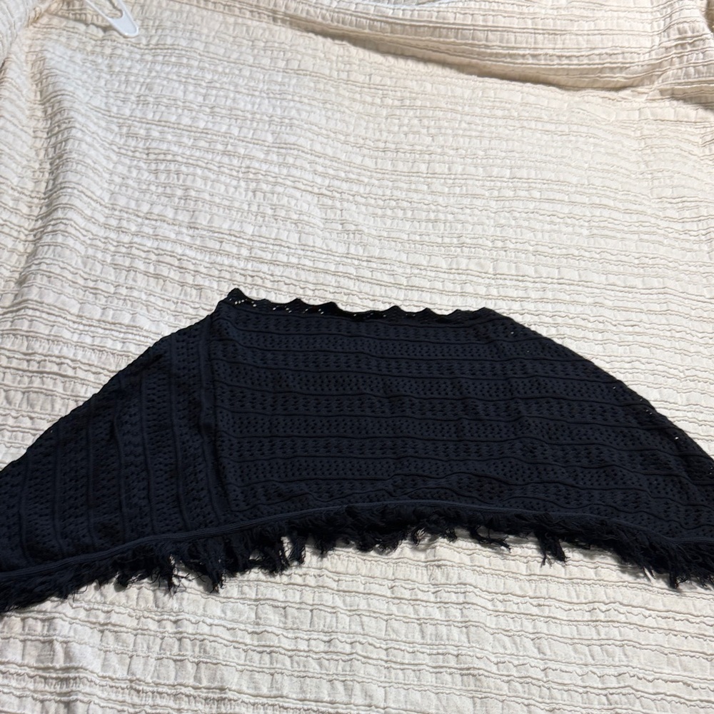 Black Knit Fringe Shawl